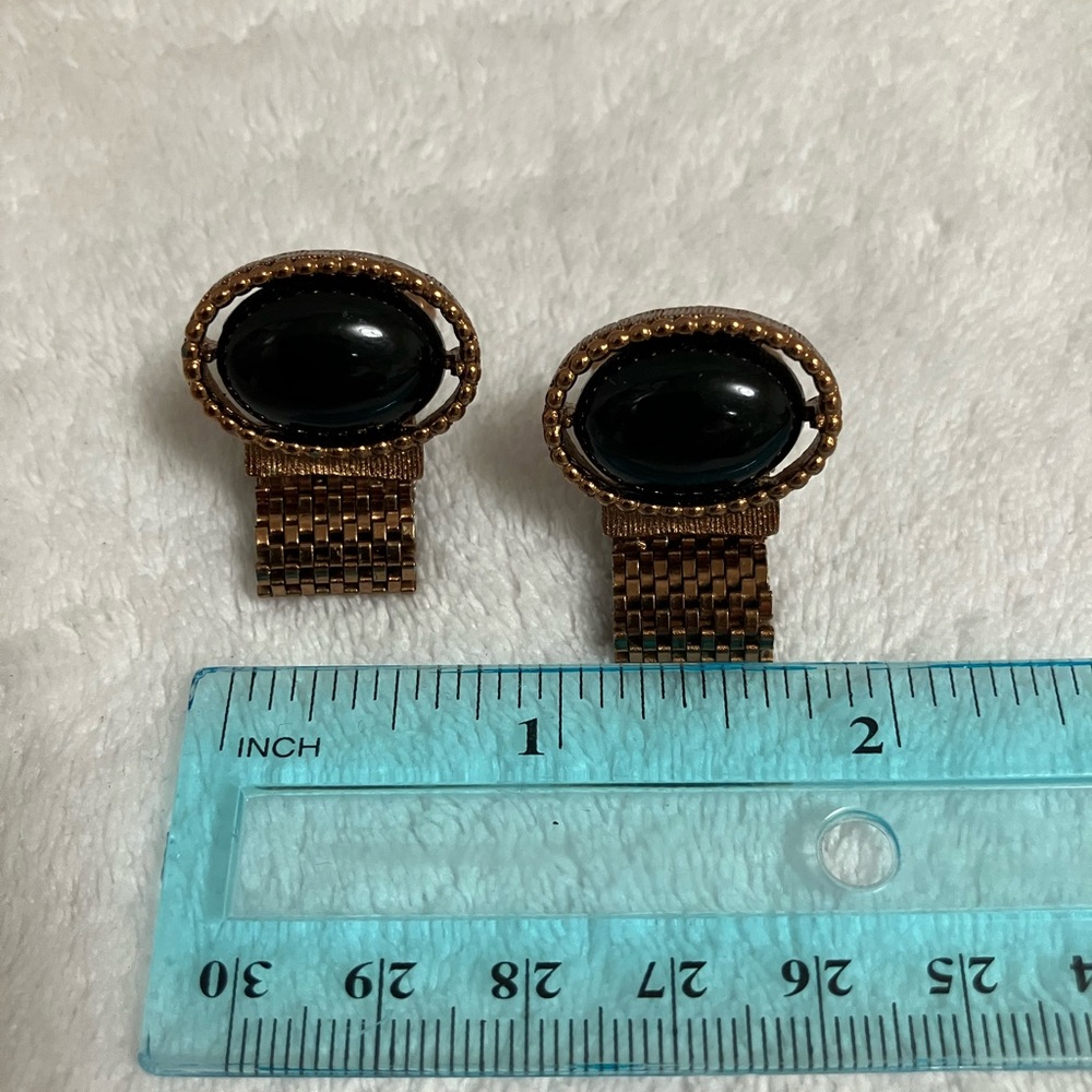 Vintage dark-Gold-Tone Black Oval Cufflinks - Picture 4 of 12